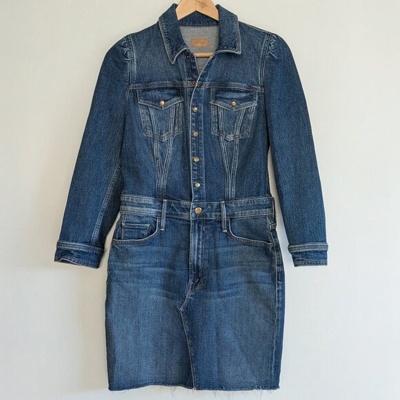 Mother The Puffy Bruiser Mini Denim Dress in Nature Touch Base XS NWOT - Picture 1 of 12